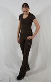 Pantalon évasé taille haute - Marron