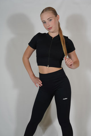 Top zippé manches courtes - Noir